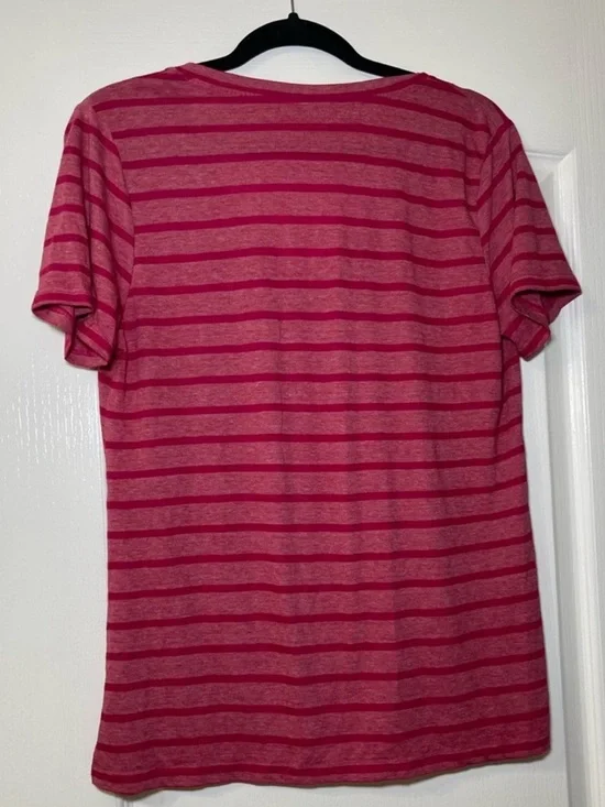 Lucky Brand Women's Pink Striped V-Neck Tee Size Medium - Picture 3 of 6